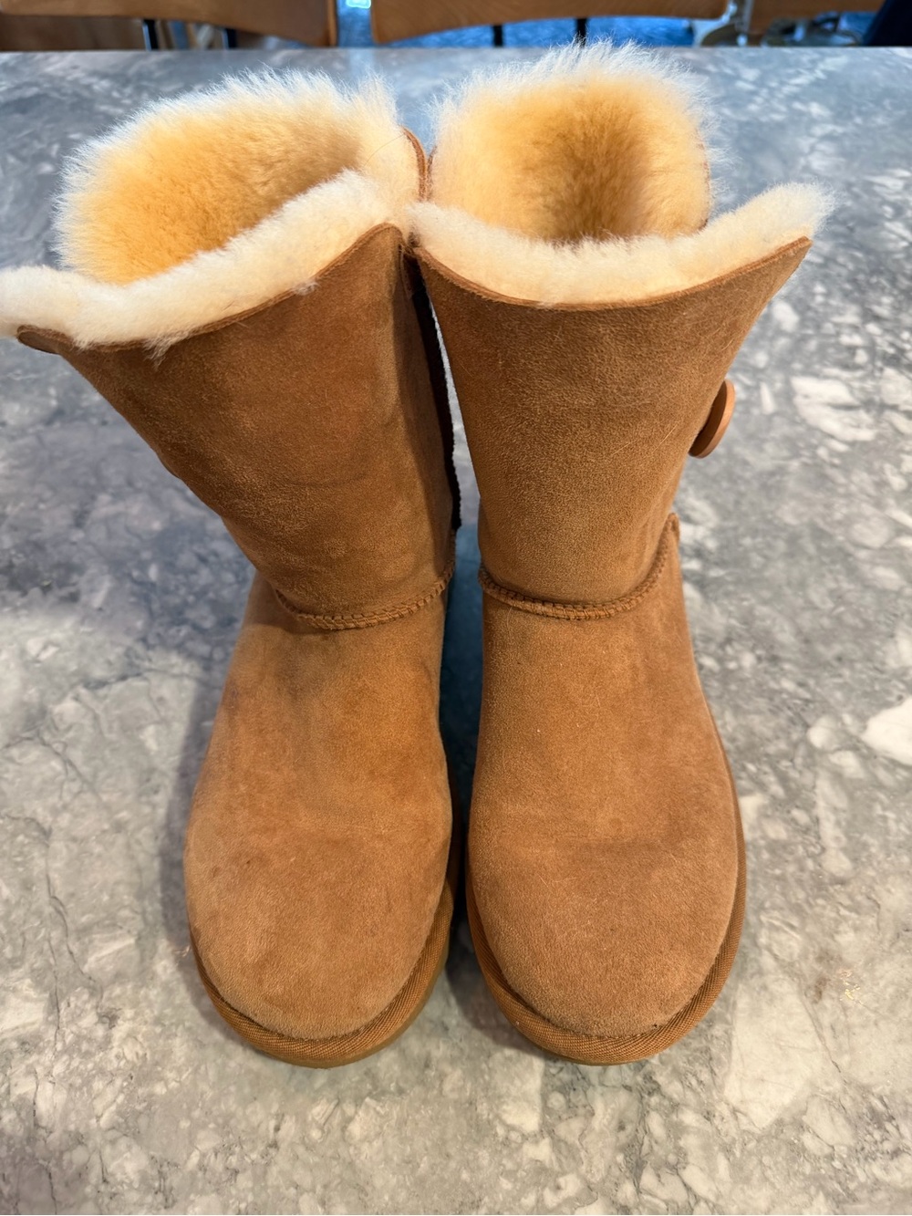 UGG Chestnut Suede Shearling Button Short Boots